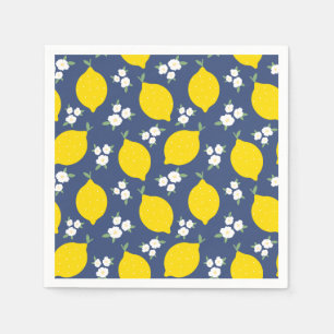 Serviette En Papier Motif de citrons bleu et jaune rustique