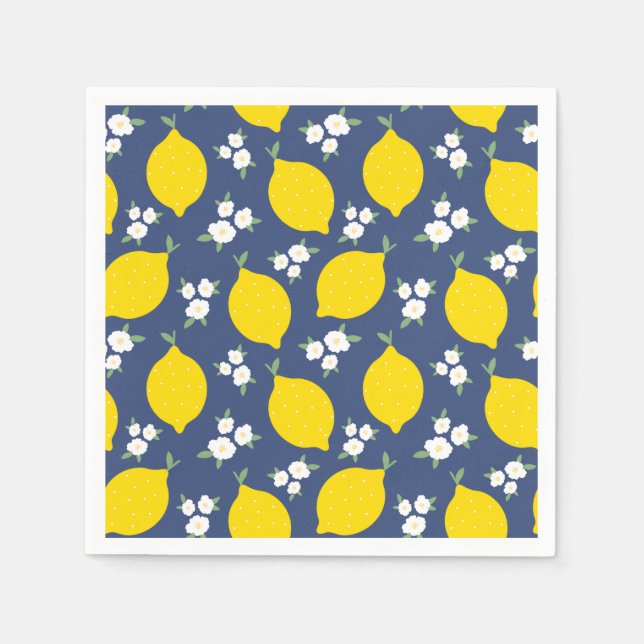 Serviette En Papier Motif de citrons bleu et jaune rustique (Devant)