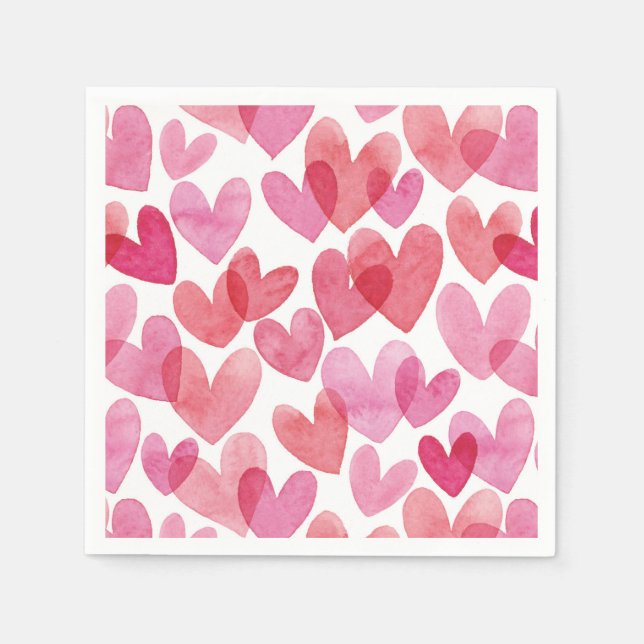 Serviette En Papier Motif de coeur aquarelle (Devant)
