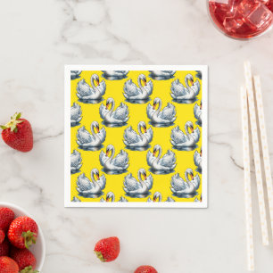 Serviette En Papier Motif de conception de cygnes sur fond jaune