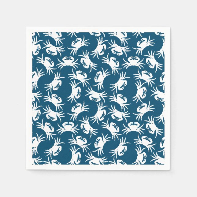 Serviette En Papier Motif de crabe blanc et bleu sans joint (Devant)