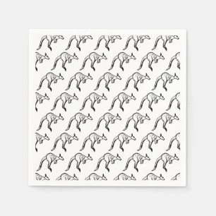 Serviette En Papier Motif de croquis Kangaroo noir et blanc