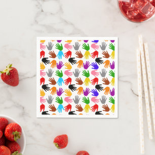 Serviette En Papier Motif de design empreinte de main colorée blanche