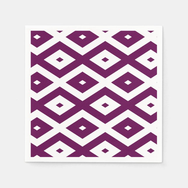 Serviette En Papier Motif de diamant blanc et violet de prune (Devant)