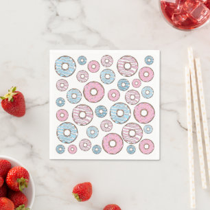 Serviette En Papier Motif De Donuts, Donuts Roses, Donuts Bleus