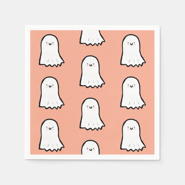 Serviette En Papier Motif de fantôme mignon d'Halloween (Devant)