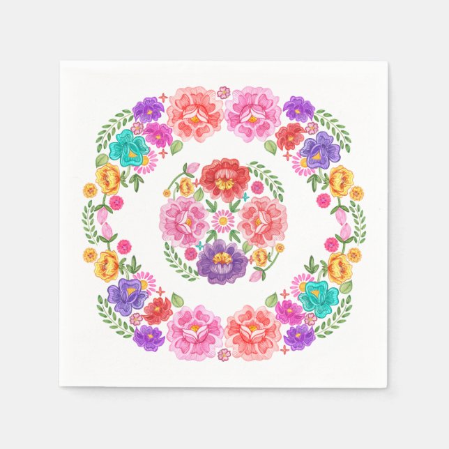 Serviette En Papier Motif de fête florale branché Señorita mexicaine (Devant)