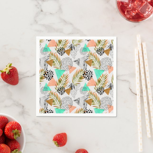 Serviette En Papier Motif de feuille géométrique Tropical Abstrait (En situation)