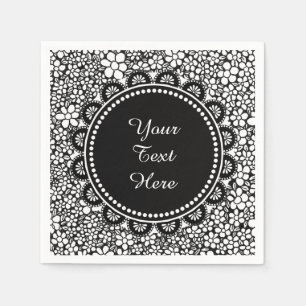 Serviette En Papier Motif de fleur noir et blanc dessiné à la main sur
