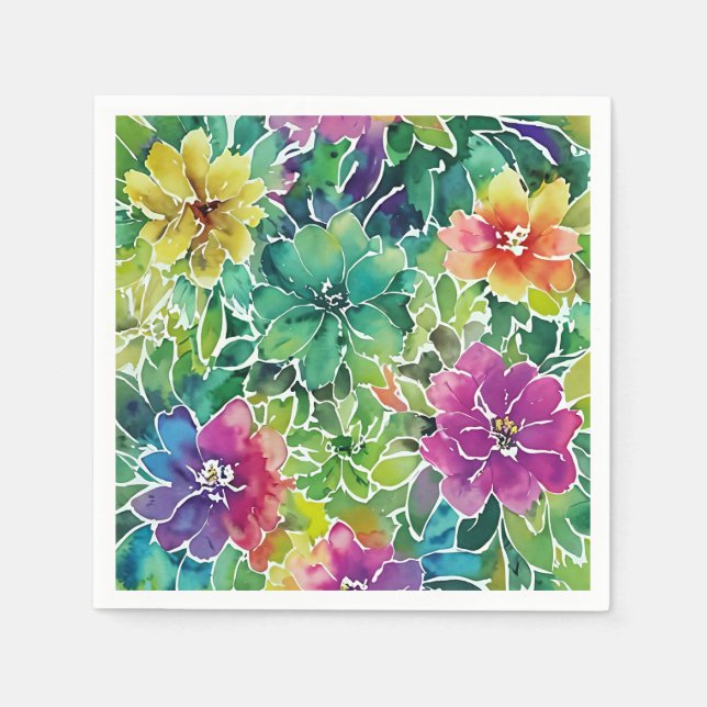 Serviette En Papier Motif de fleurs aquarelle (Devant)