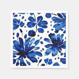 Serviette En Papier Motif de fleurs bleu marine