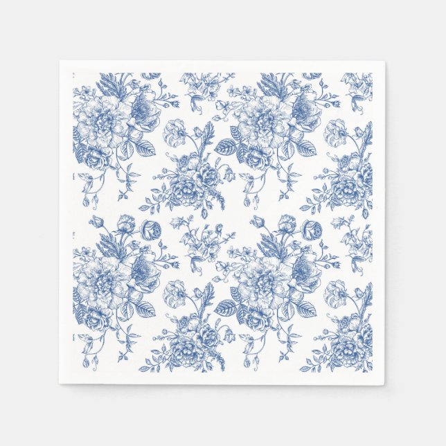 Serviette En Papier Motif de fleurs bleues (Devant)