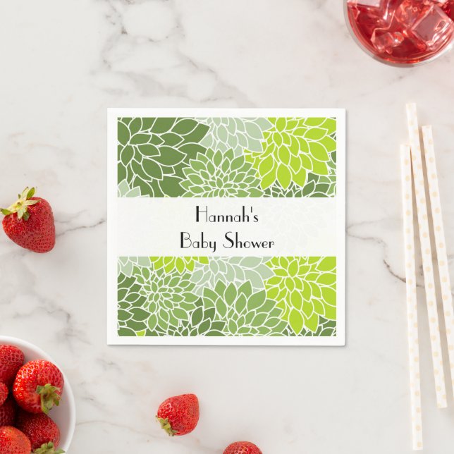 Serviette En Papier Motif De Fleurs, Dahlia Verte, Baby shower (En situation)