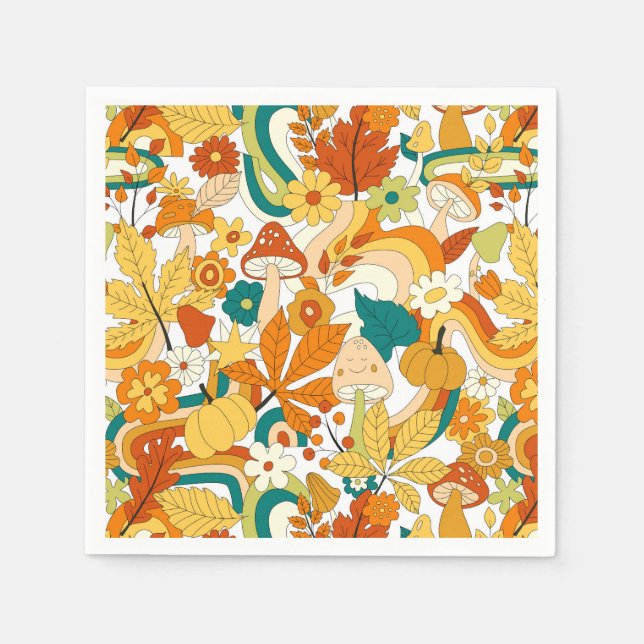 Serviette En Papier Motif de fleurs de champignons Super rétro (Devant)