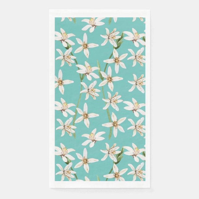 Serviette En Papier Motif de fleurs de citron d'été sur turquoise (Devant)