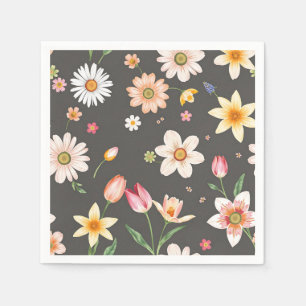 Serviette En Papier Motif de fleurs de printemps aquarelle avec margue