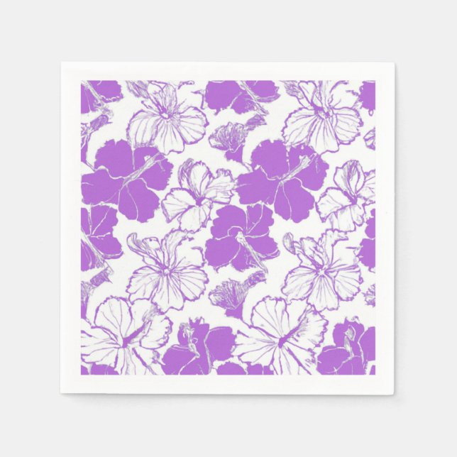 Serviette En Papier Motif de fleurs Hawaiian Hibiscus violet Napkins (Devant)