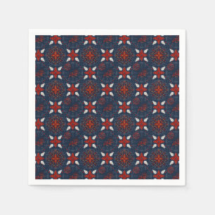 Serviette En Papier Motif de fleurs nordiques blanches et rouges