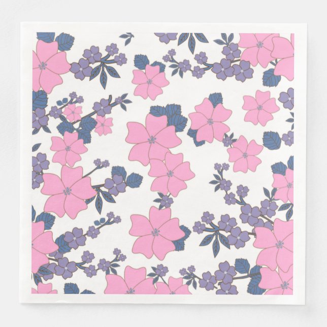 Serviette En Papier Motif DE FLEURS ROSE ET PURPLE (Devant)