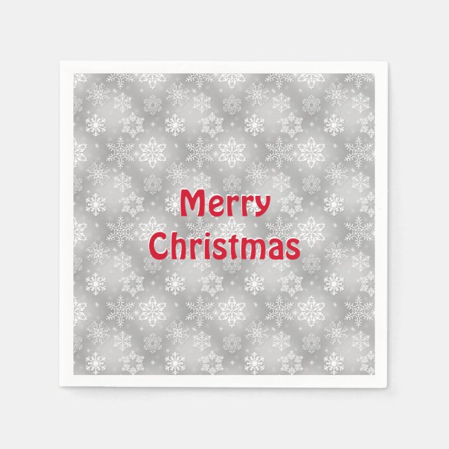 Serviette En Papier Motif de flocon blanc et argent (Devant)