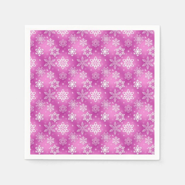 Serviette En Papier Motif de flocon blanc et rose (Devant)