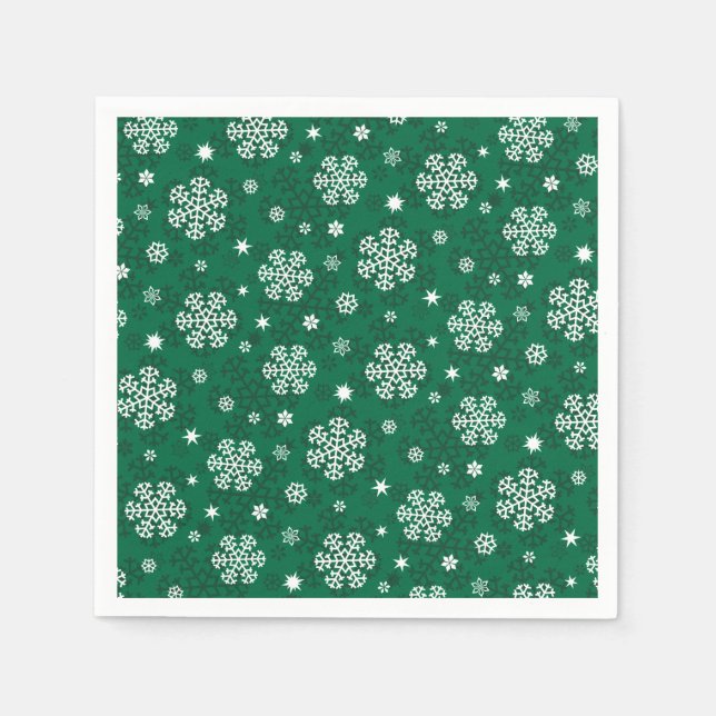 Serviette En Papier Motif de flocons de neige sur des serviettes vert  (Devant)