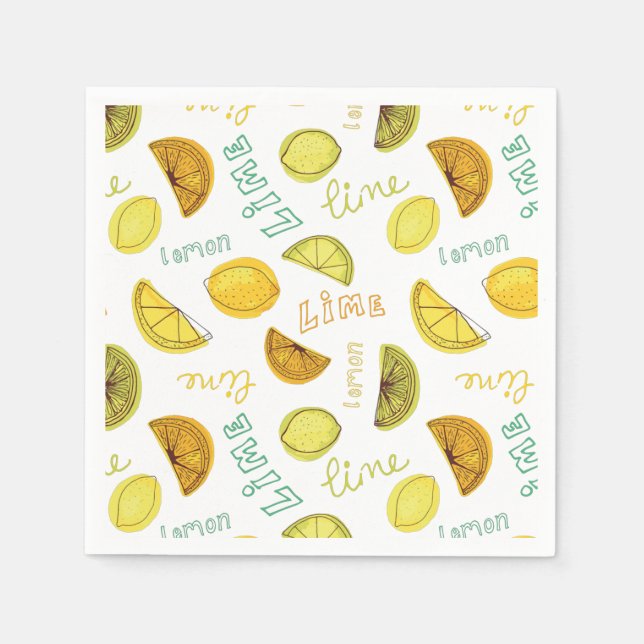 Serviette En Papier Motif de fruits citriques citron et lime (Devant)