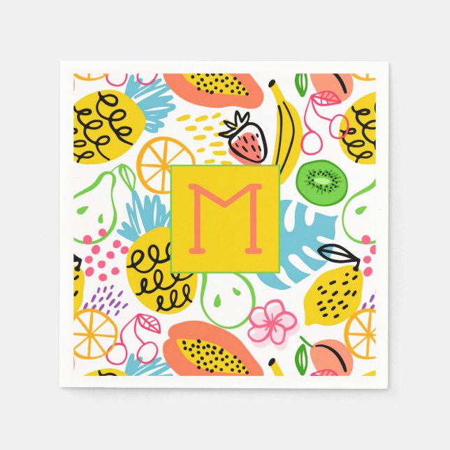 Serviette En Papier Motif de fruits d'été monogramme (Devant)