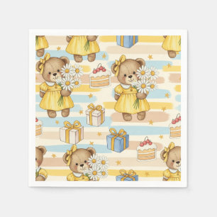 Serviette En Papier Motif de jardin de marguerites Ourson (5)