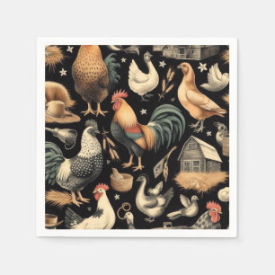 Serviette En Papier Motif de la ferme de poulet Retro