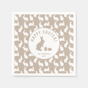 Serviette En Papier Motif de lapin blanc sur fond beige pour Pâques mi