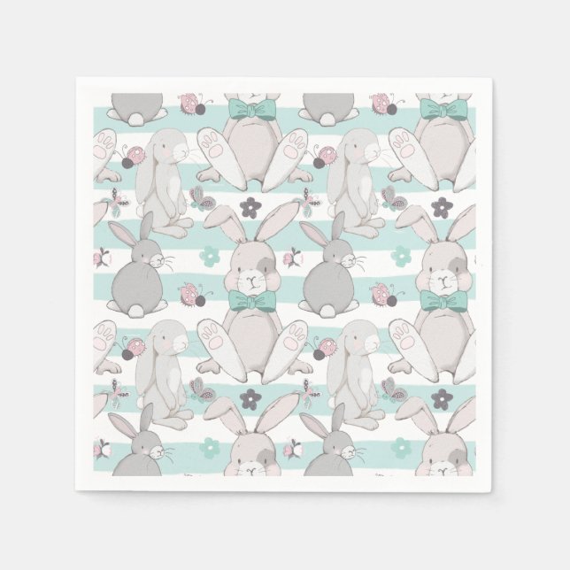 Serviette En Papier Motif de lapins de printemps (Devant)