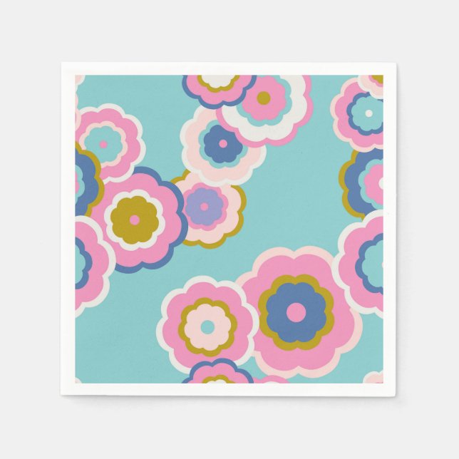 Serviette En Papier Motif de les années 70 Floral Boho Retro (Devant)