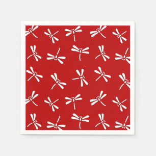 Serviette En Papier Motif de libellules japonais, rouge profond et bla