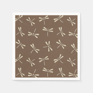 Serviette En Papier Motif de libellules japonaises, crème et Taupe Tan
