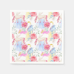Serviette En Papier Motif de licorne et de Pegasus d'aquarelle