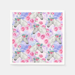 Serviette En Papier Motif de licornes et de roses