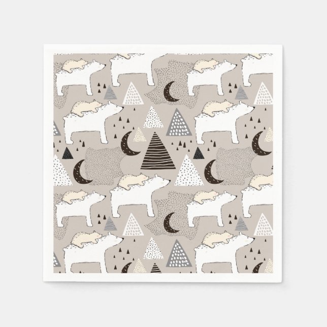 Serviette En Papier Motif de l'ours de bois du mignon Doodland (Devant)