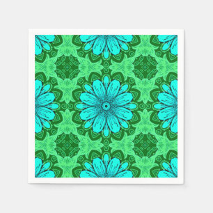 Serviette En Papier Motif de marguerite géométrique en Turquoise et Ve