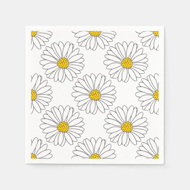 Serviette En Papier Motif de marguerite jaune blanc (Devant)
