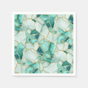 Serviette En Papier Motif de mosaïque en verre de mer aquarelle Aqua T