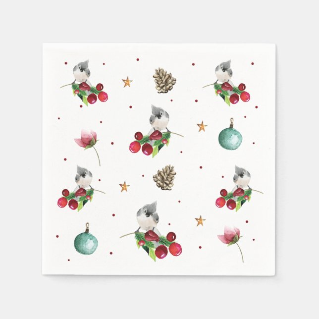 Serviette En Papier Motif de Noël Oiseau d'hiver (Devant)