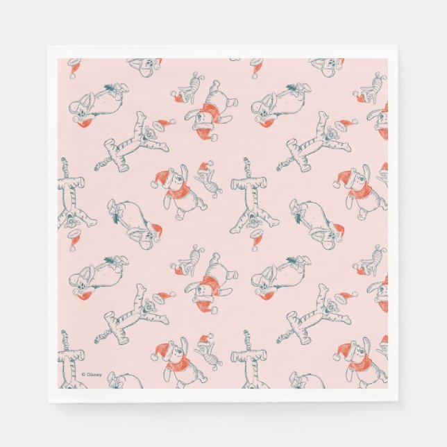 Serviette En Papier Motif de Noël Pooh, Tigger, Eeyore & Piglet (Devant)