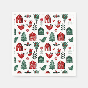 Serviette En Papier Motif de Noël scandinave rouge et vert