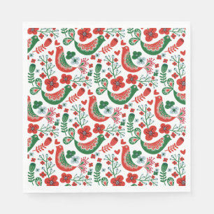 Serviette En Papier Motif de Noël scandinave w Fleurs et oiseaux