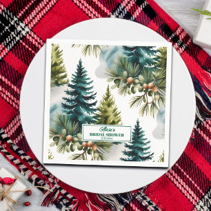 Serviette En Papier Motif de pin aquarelle Mariage hivernal