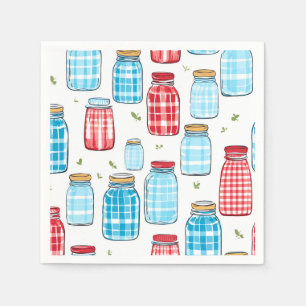Serviette En Papier Motif de pot Mason à carreaux rouges et bleus