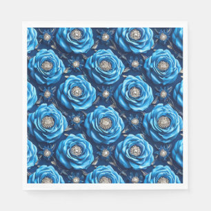 Serviette En Papier Motif de roses 3d bleues
