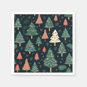 Serviette En Papier Motif de sapin de Noël vert et corail festif
