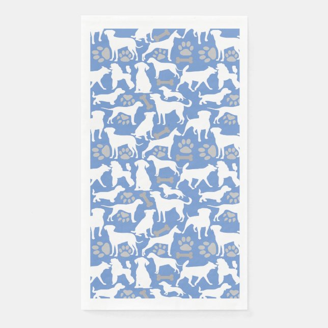 Serviette En Papier Motif de silhouette de chien.Blanc.03 Lblue BG (Devant)